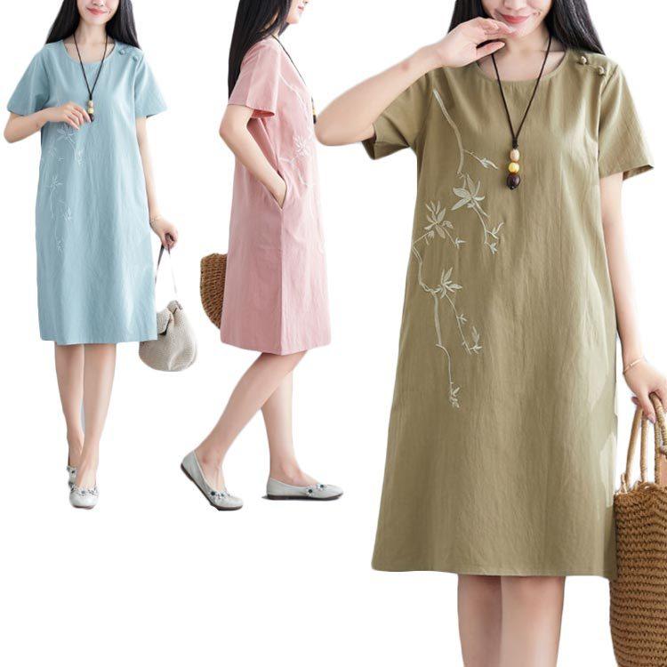 リネンワンピース 夏 レディース ロングワンピース ストレートワンピース 半袖 丸襟 コットン 刺繍ワンピース シンプル カジュアル 送料無料 おしゃ Vs3sgmbfri Www Familyontour De