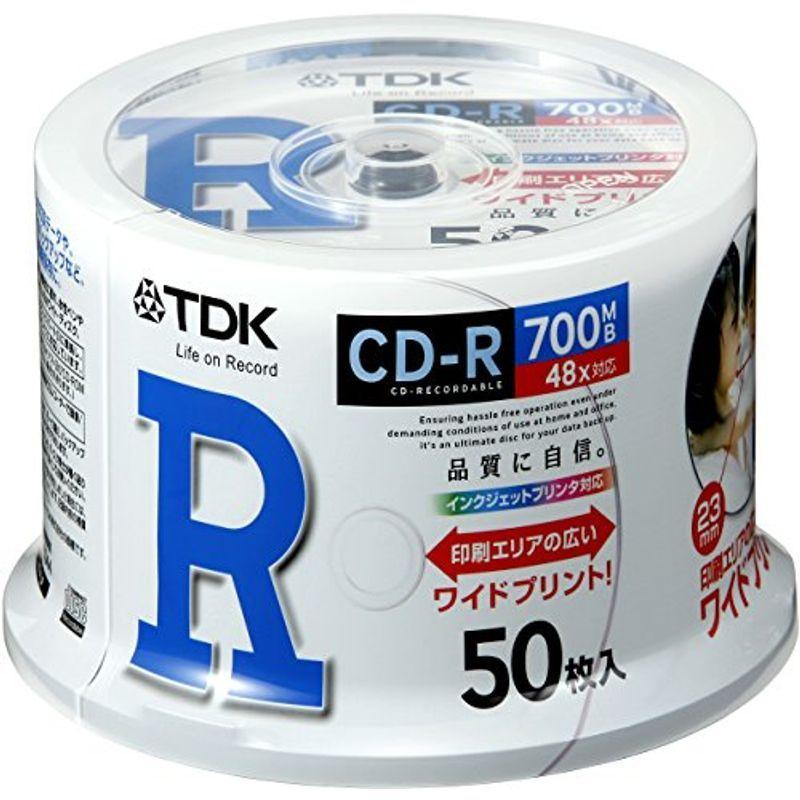 TDK データ用CD-R 700MB 48倍速対応 ホワイトワイドプリンタブル 50枚スピンドル CD-R80PWDX50PA ブルーレイ、DVDレコーダー
