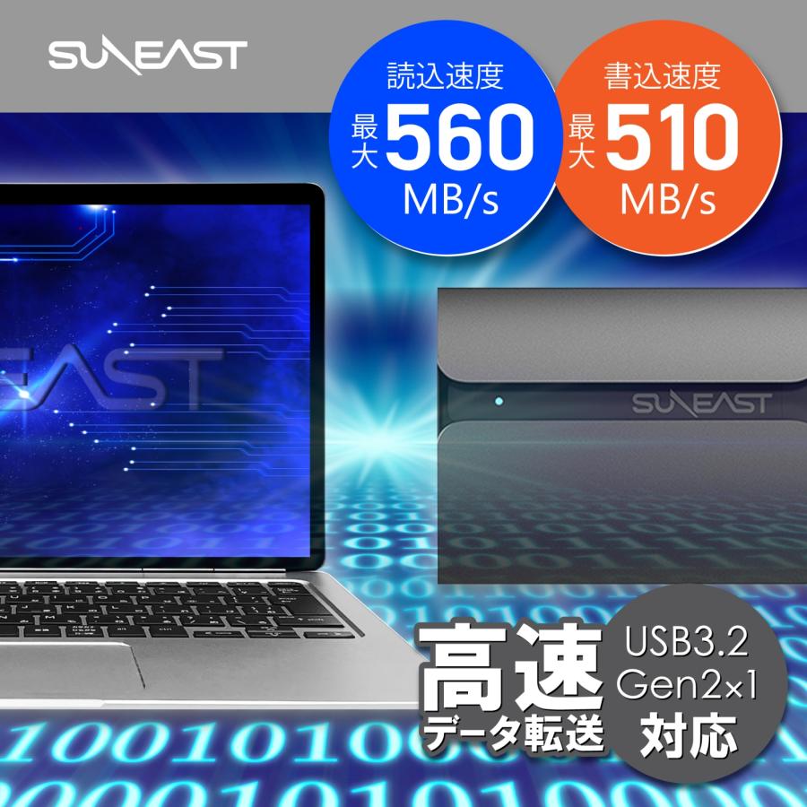 SUNEAST ポータブル SSD 512GB USB3.1 Type-C ssd外付け 最大読込速度 560MB/秒 USB Type-C 変換アダプタ付き SE-PSSD01AC-512G（YF）｜fastonline｜03