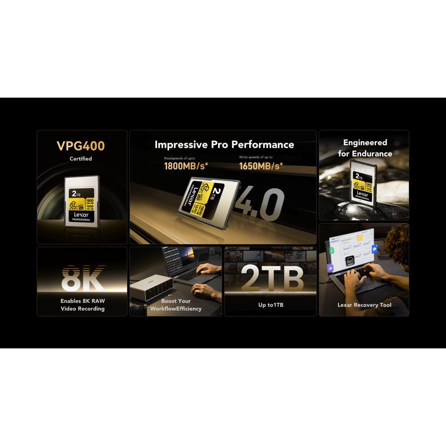 【正規代理店】Lexar Professional GOLD CFexpress 4.0 Type A カード 1TB CFexpress カード VPG400 8K CFeエクスプレス 制限付き永久保証 LCAGOLD001T-RNENGの画像