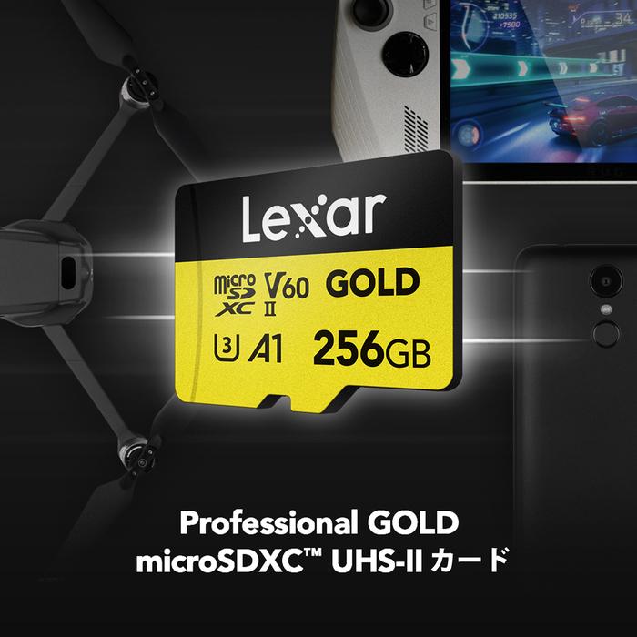 【正規代理店】Lexar Professional Gold MicroSDXC 256GB UHS-II V60 マイクロSDカード 高速 C10 U3 A1 フルHD 4K UHD ナビ ドラレコSDカード LMSGOLD256G-BNNNGの画像