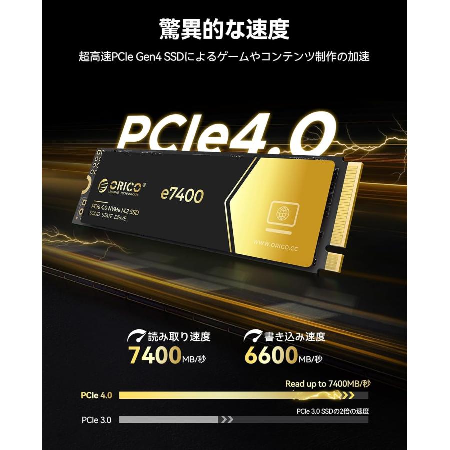 ORICO ORICO E7400 2TB SSD M.2 2280 SSD NVMe PCIe Gen4x4 内蔵SSD 高