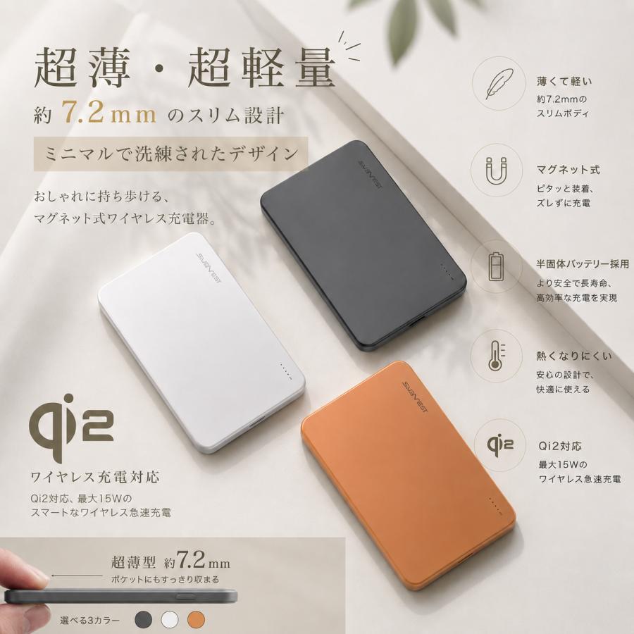 SUNEAST 超薄型 モバイルバッテリー 軽量 安全 半固体電池 Qi2急速充電