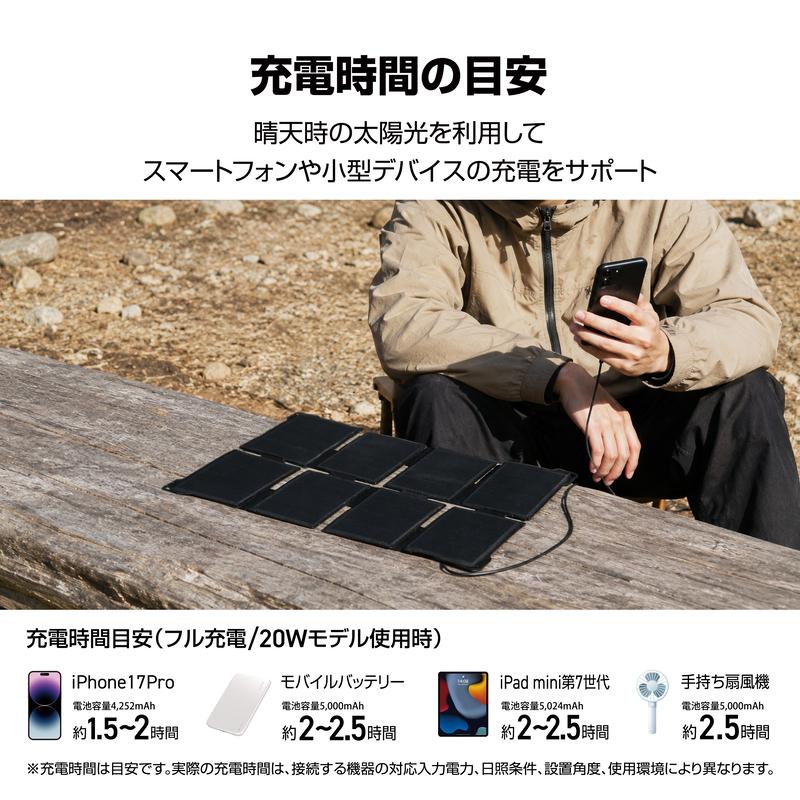 SUNEAST ポータブルソーラーパネル 20W 8F 折りたたみ式 ソーラー