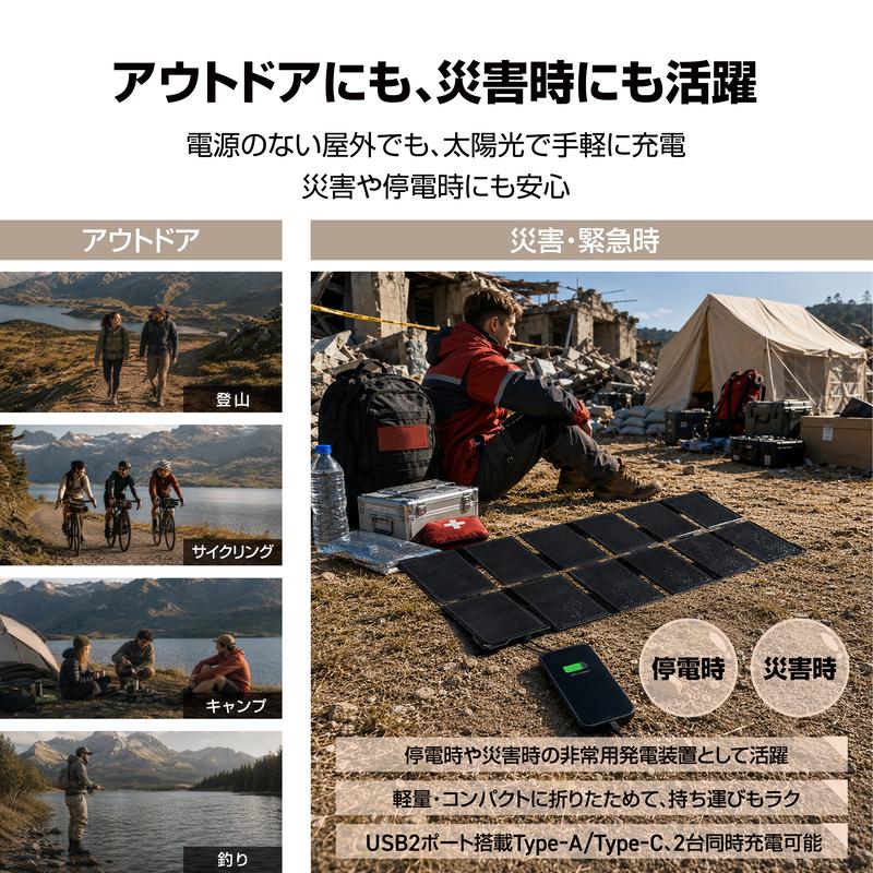 SUNEAST ポータブルソーラーパネル 30W 12F 折りたたみ式 ソーラー