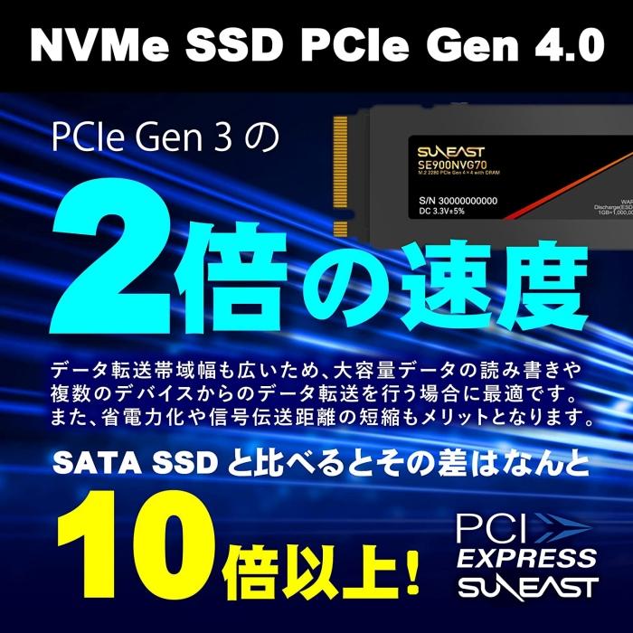 SUNEAST M.2 2280 SSD NVMe 2TB PS5 内蔵SSD PCIe Gen 4.0×4 R: 7,000MB/s W：6,500MB/s ヒートシンク搭載 DRAM 3D TLC SE900NVG70-02TB（YF）｜fastonline｜08