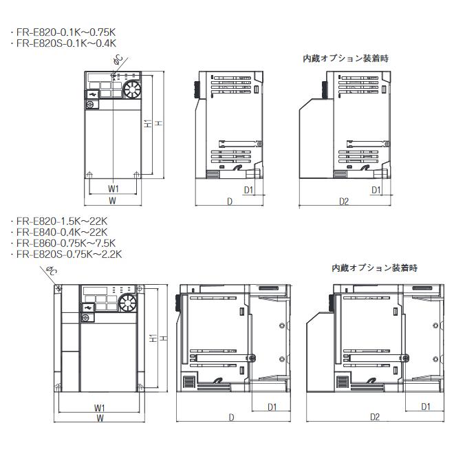 三菱電機 FR-E820-0.2K-1 インバータ 三相200V 0.2kW FREQROL-E800