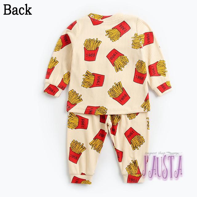 ベビー服 男の子 女の子 80 90 パジャマ 赤ちゃん 安い リブパジャマ R005 アメリカン ポテト柄 派手柄 本物保証 長袖