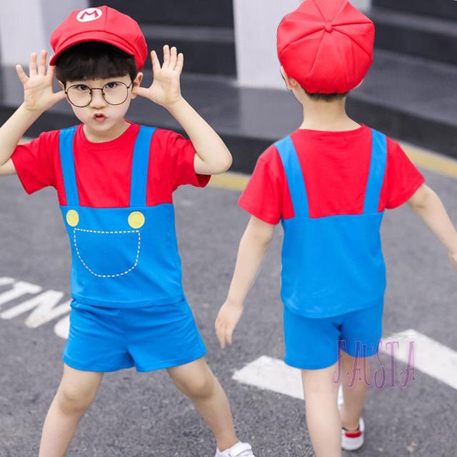マリオ コスプレ 夏 子供 マリオ服 キッズコスプレ 上下セットアップ
