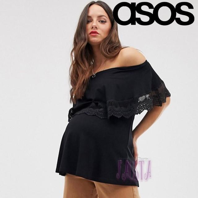 エイソス マタニティ asos 授乳服 オフショル トップス 授乳ケープ風 黒 2WAY カットソー 産前産後 AM002 | asos