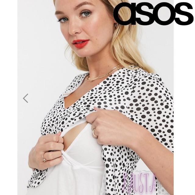 エイソス 授乳服 asos マタニティ ダルメシアン柄 トップス 授乳ケープ風 5分袖 妊婦服 カットソー 産前産後 AM006 | asos | 01