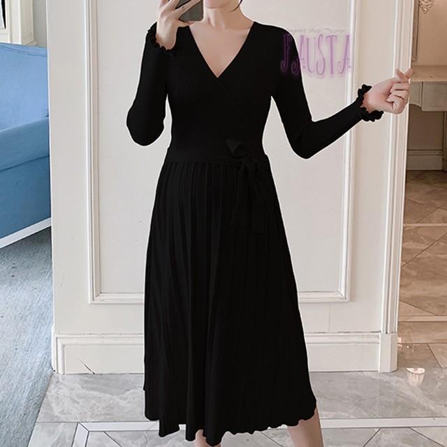 授乳服 安い フォーマル お宮参り マタニティワンピース 冬 ニット カシュクール プリーツ 妊婦服 産前産後 M057 |  | 05