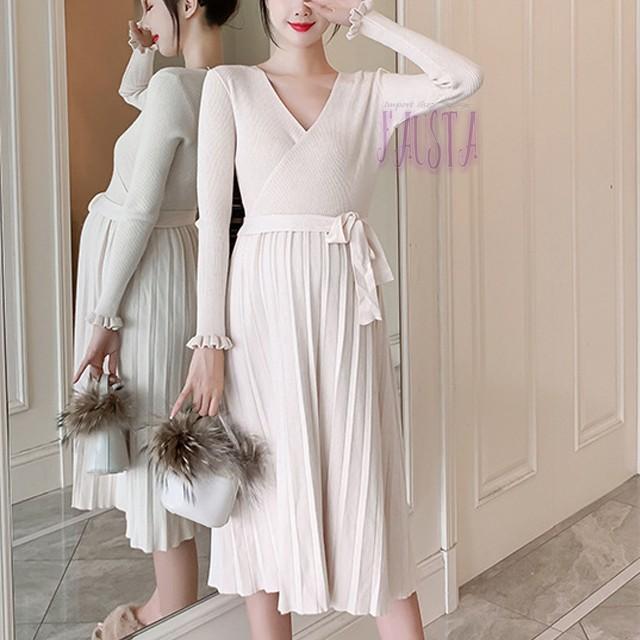 授乳服 安い フォーマル お宮参り マタニティワンピース 冬 ニット カシュクール プリーツ 妊婦服 産前産後 M057 |  | 06