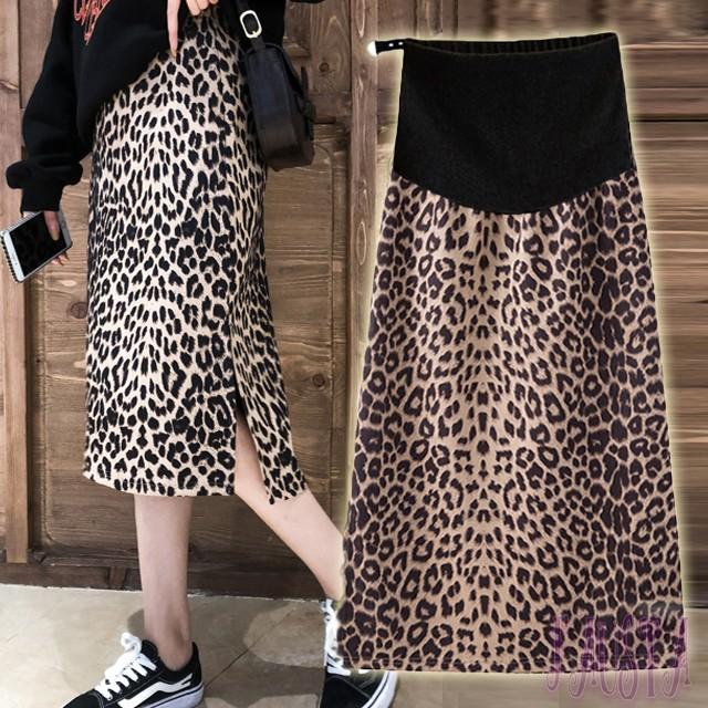 マタニティスカート レオパード柄 ミモレ丈スカート マタニティ 服 産前産後 ヒョウ柄 妊婦服 マタニティウェア M113 | 