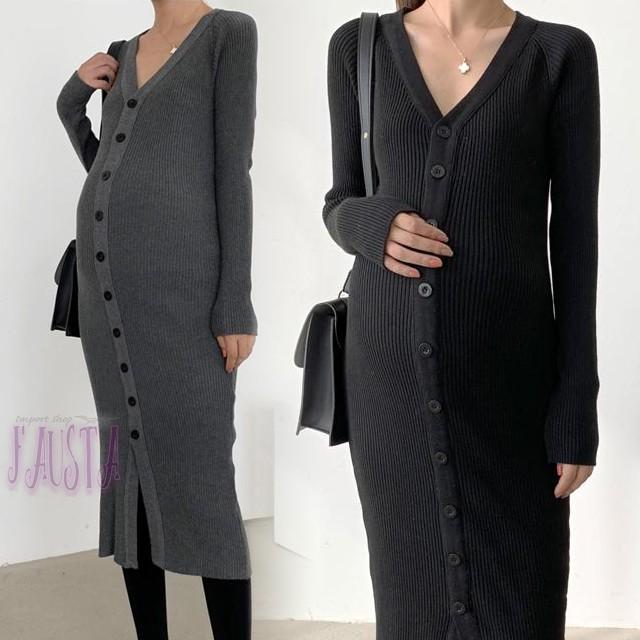 授乳服 安い 冬 マタニティ 服 マタニティ ワンピース ミモレ丈 フロントボタン 産前産後 妊婦服 FAUSTA M130 | 