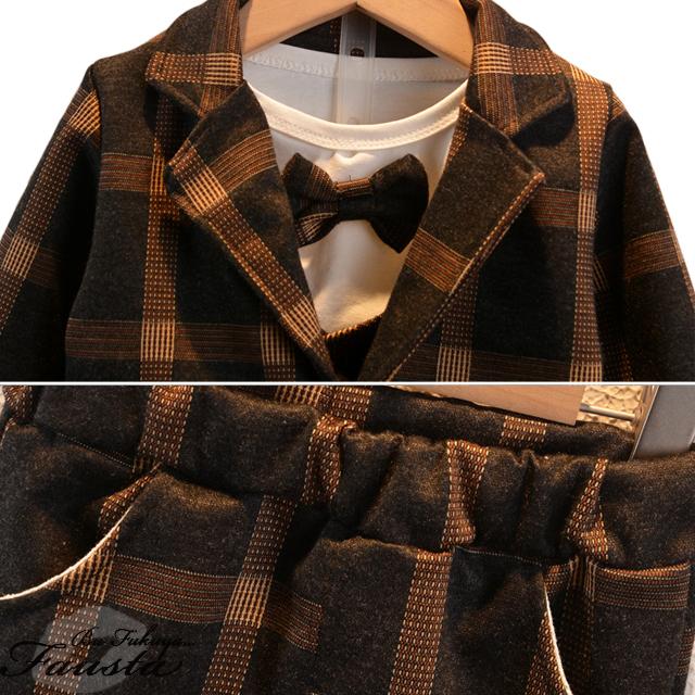 セレモニースーツ 80 90 ベビー服 男の子 ベビースーツ 1歳 2歳 チェック柄 フォーマル 長袖 ３点セット キッズスーツ R001 |  | 04