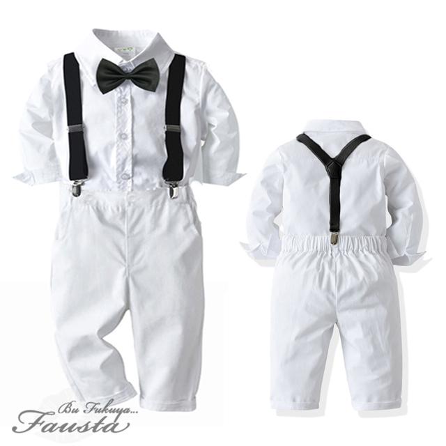 男の子 スーツ ベビー服 セレモニースーツ フォーマル 白 2歳 1歳 冬 長袖 サスペンダー付き お食い初め 誕生日スーツ 白 R004 |  | 01