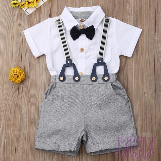 ベビースーツ ベビー服 80 男の子 フォーマルスーツ 半袖 2点セット ロンパース＆サスペンダー 赤ちゃん R007 |  | 01