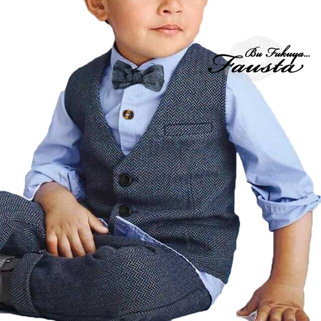 フォーマル 男の子 スーツ 1歳 2歳 秋冬 チェック柄 長袖 卒園式 入園式 80 90 100 ベビー服 3点セット ベスト付き ブルー R009 |  | 02