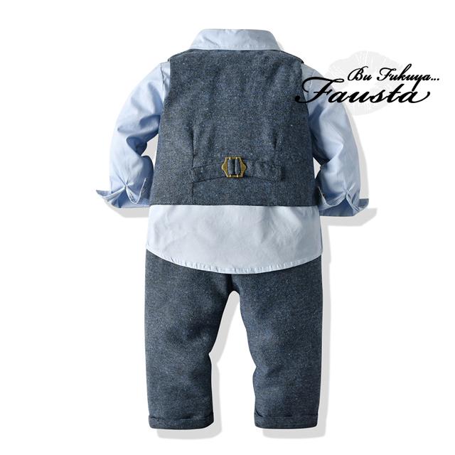 フォーマル 男の子 スーツ 1歳 2歳 秋冬 チェック柄 長袖 卒園式 入園式 80 90 100 ベビー服 3点セット ベスト付き ブルー R009 |  | 04