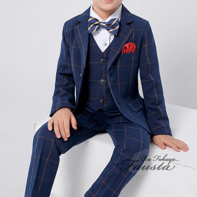 入学式スーツ 男の子 120 130 子供服 ネイビー チェック柄 3ピース 男の子スーツ フォーマルスーツ セレモニースーツ 卒園式 R012 |  | 01