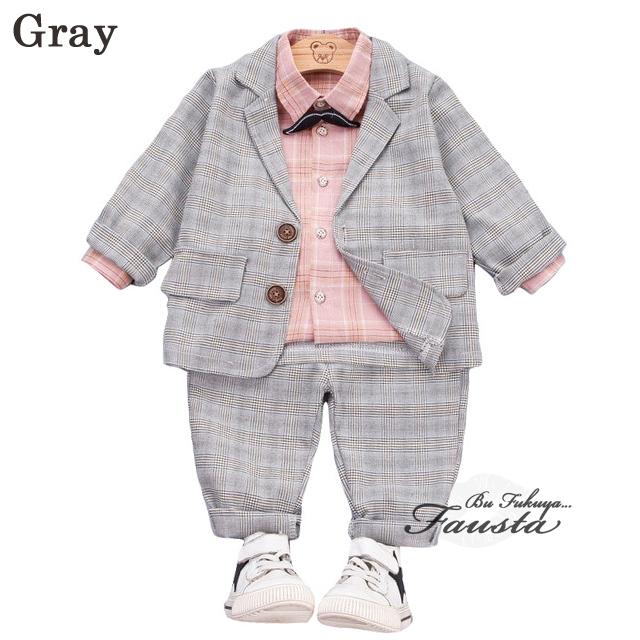ベビー服 フォーマル 男の子 スーツ 2歳 1歳 ジャケット付き タータンチェック 長袖 結婚式 七五三 誕生日スーツ ブラウン R022 |  | 02