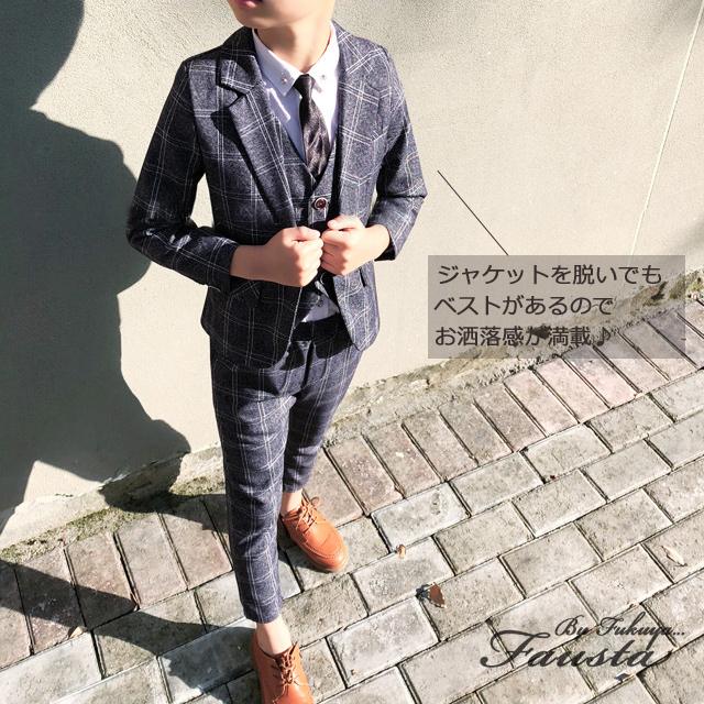 キッズ スーツ 120 130 男 セレモニースーツ 子供 卒園式 入学式 男の子 フォーマルスーツ 5点セット チェック柄 R028 |  | 03