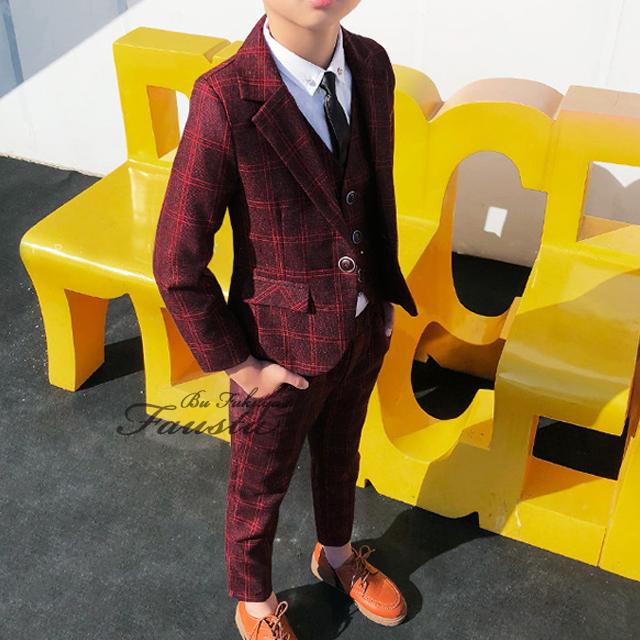 キッズ スーツ 120 130 男 セレモニースーツ 子供 卒園式 入学式 男の子 フォーマルスーツ 5点セット チェック柄 R028 |  | 04