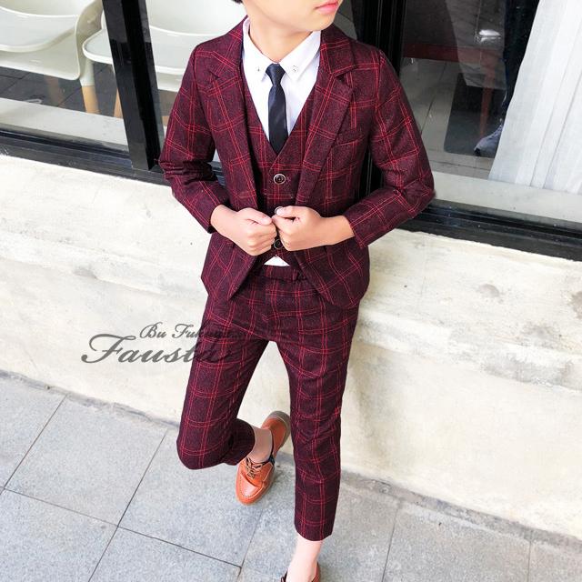 キッズ スーツ 120 130 男 セレモニースーツ 子供 卒園式 入学式 男の子 フォーマルスーツ 5点セット チェック柄 R028 |  | 05