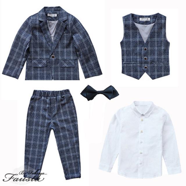 キッズ スーツ 120 130 男 セレモニースーツ 子供 卒園式 入学式 男の子 フォーマルスーツ 5点セット チェック柄 R028 |  | 06
