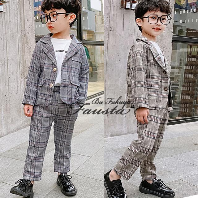 キッズスーツ セレモニースーツ 男 120 130 2点セット 子供 入学式 男の子 フォーマルスーツ タータンチェック ベージュ R032 |  | 04