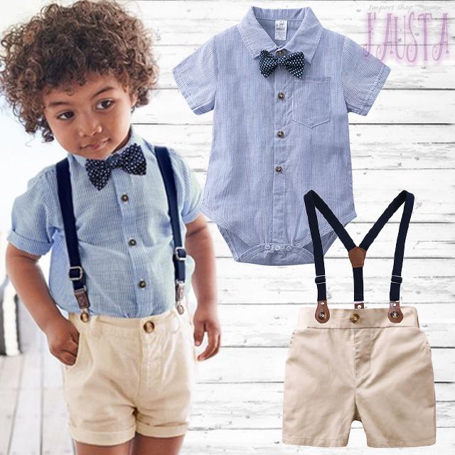 ベビースーツ ベビー服 80 90 男の子 フォーマルスーツ 半袖 2点セット ロンパース＆サスペンダー 赤ちゃん R040 | 