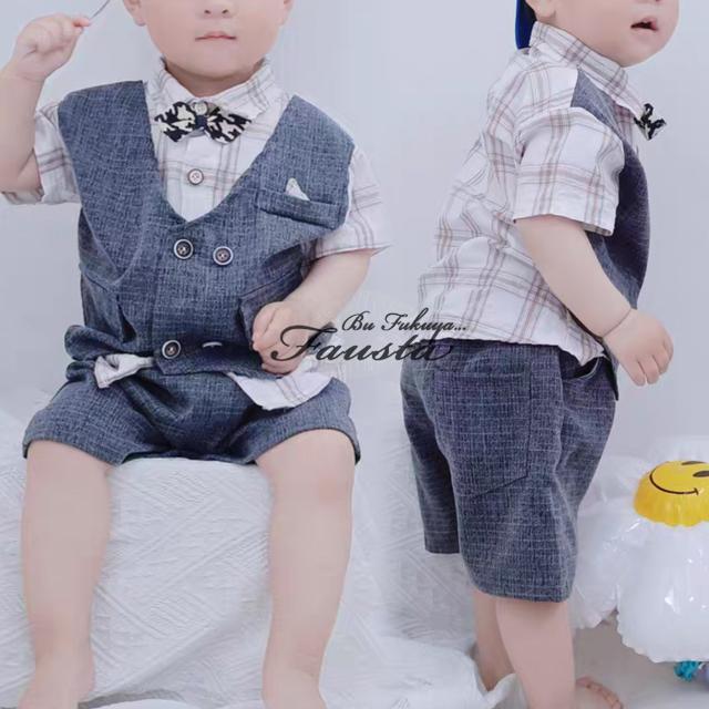 キッズスーツセット セレモニースーツ 男の子 80 90 2点セット 子供 結婚式 男の子 フォーマルスーツ タータンチェック R046 |  | 01