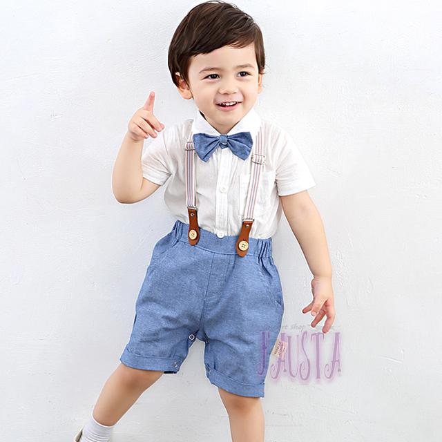 ベビースーツ ベビー服 80 90 男の子 フォーマルスーツ 半袖 2点セット ロンパース＆サスペンダー 赤ちゃん R047 |  | 01