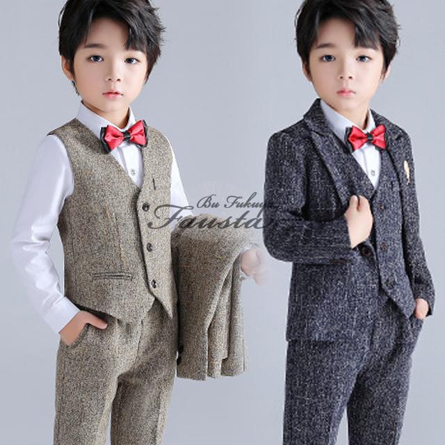 入学式 キッズ スーツ 男 120 130 セレモニースーツ 子供 卒園式 男の子 フォーマルスーツ 5点セット チェック柄 R049 |  | 04