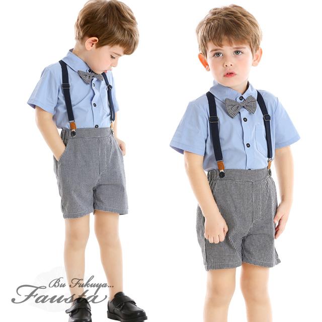 ベビー服 男の子 フォーマル 春 夏 半袖 フォーマルスーツ サスペンダー付き バースデー お食い初め R064 |  | 01