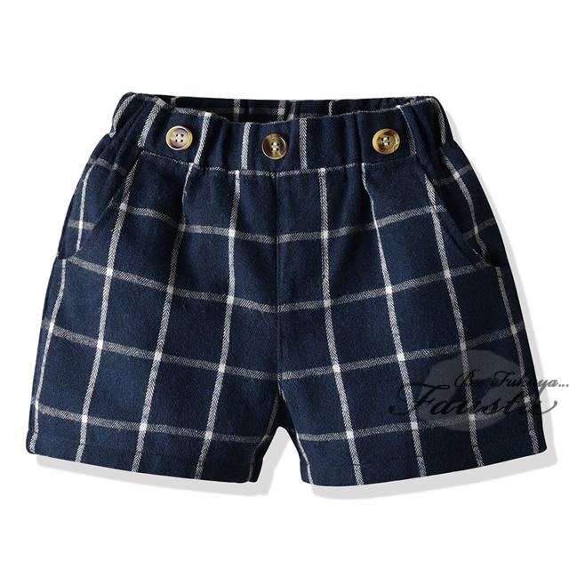 ベビー服 男の子 フォーマルスーツ チェック柄 半袖 2点セット ベビースーツ サスペンダー 赤ちゃん ネイビー R075 |  | 03