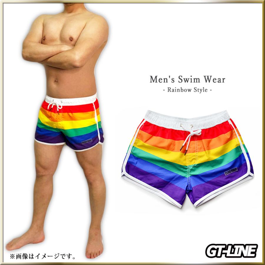レインボー メンズ水着 ショートパンツ シンプル サーフパンツ