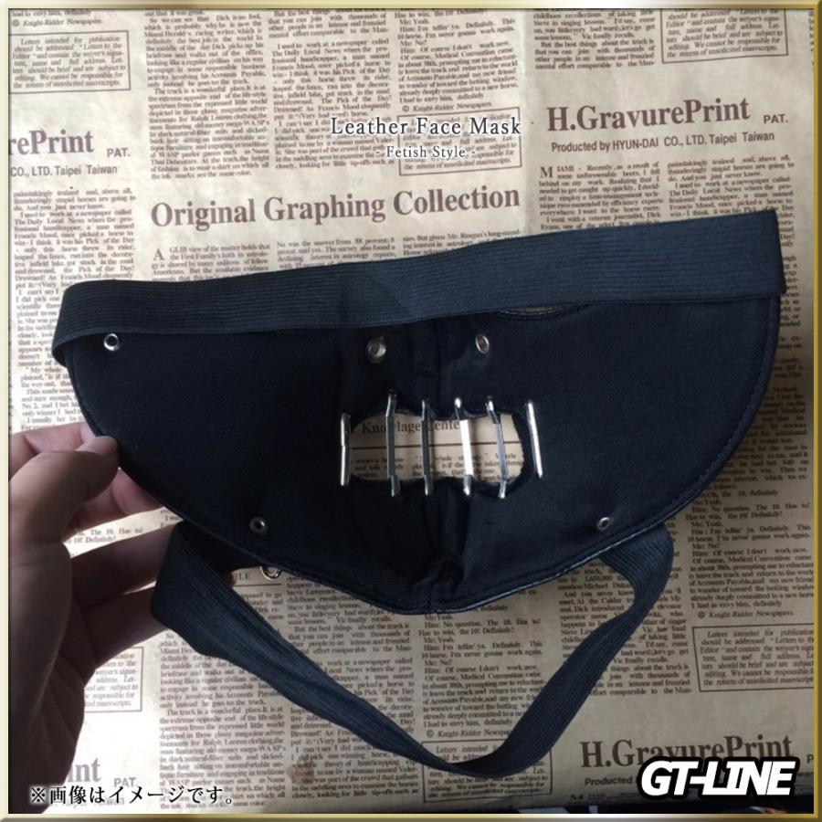 PUレザー メタル ボンテージ マスク 立体 3D レザー 格子 お面