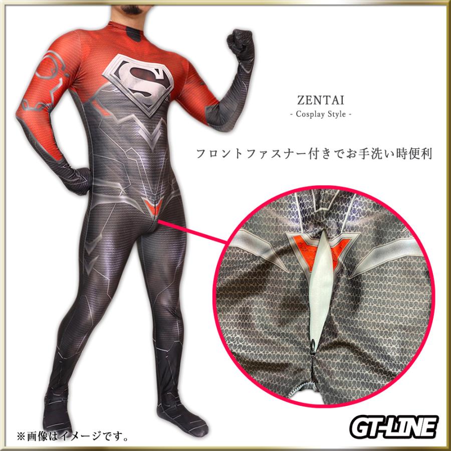 Zentai レッドブラック ファスナー付き 全身タイツ 黒 赤 ゼンタイ ボディースーツ アメコミ コスプレ ヒーロー 仮装 ハロウィン GT-LINE Favolic|favolic-gtline|03