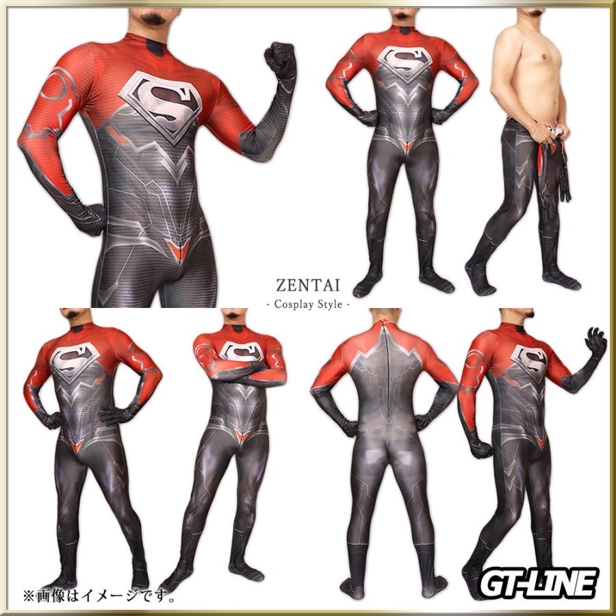 Zentai レッドブラック ファスナー付き 全身タイツ 黒 赤 ゼンタイ ボディースーツ アメコミ コスプレ ヒーロー 仮装 ハロウィン GT-LINE Favolic|favolic-gtline|05