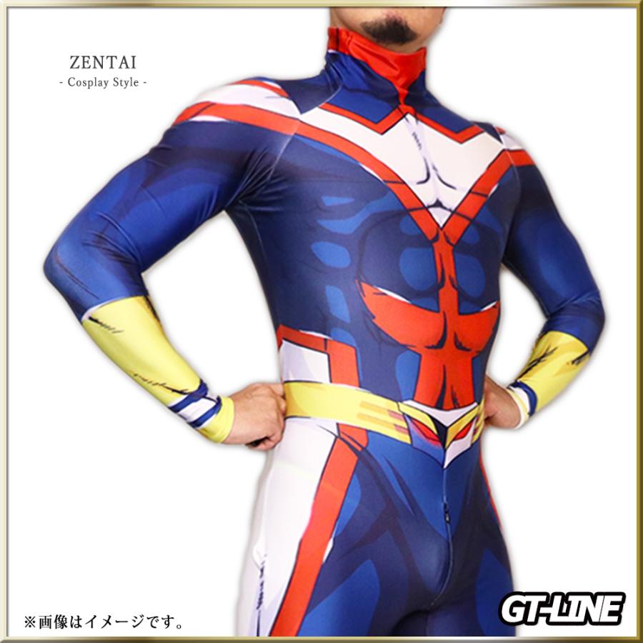 Zentai イエローブルー ファスナー付き アニメ ヒーロー 全身タイツ
