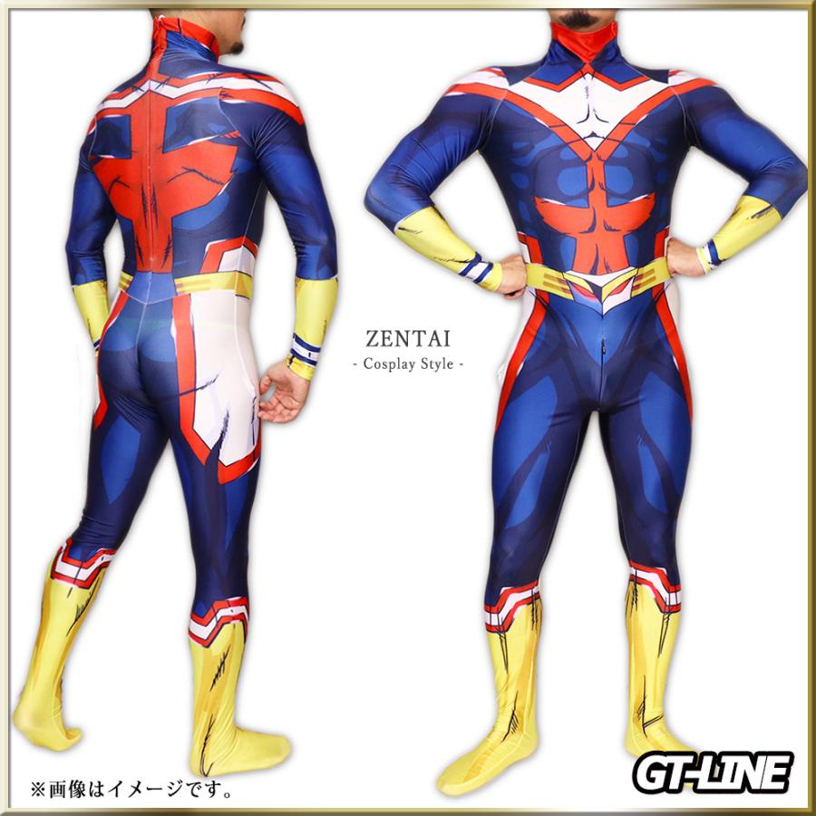 Zentai イエローブルー ファスナー付き アニメ ヒーロー 全身タイツ