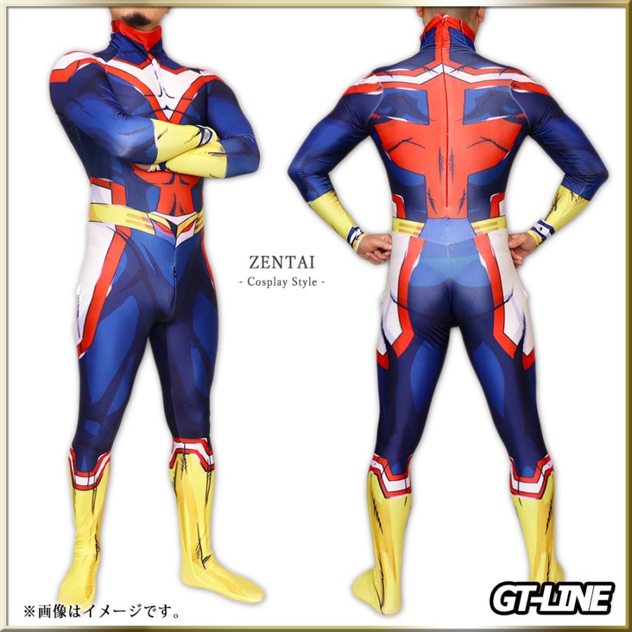 Zentai イエローブルー ファスナー付き アニメ ヒーロー 全身タイツ