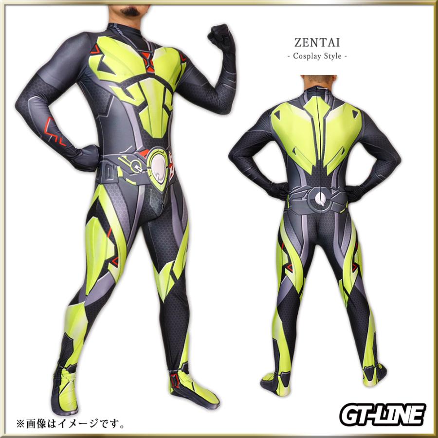 Zentai ブラックライダー ファスナー付き ヒーロー 黒 全身タイツ ゼンタイ ボディースーツ 戦隊 アニメ ゲーム コスプレ ハロウィン  GT-LINE Favolic