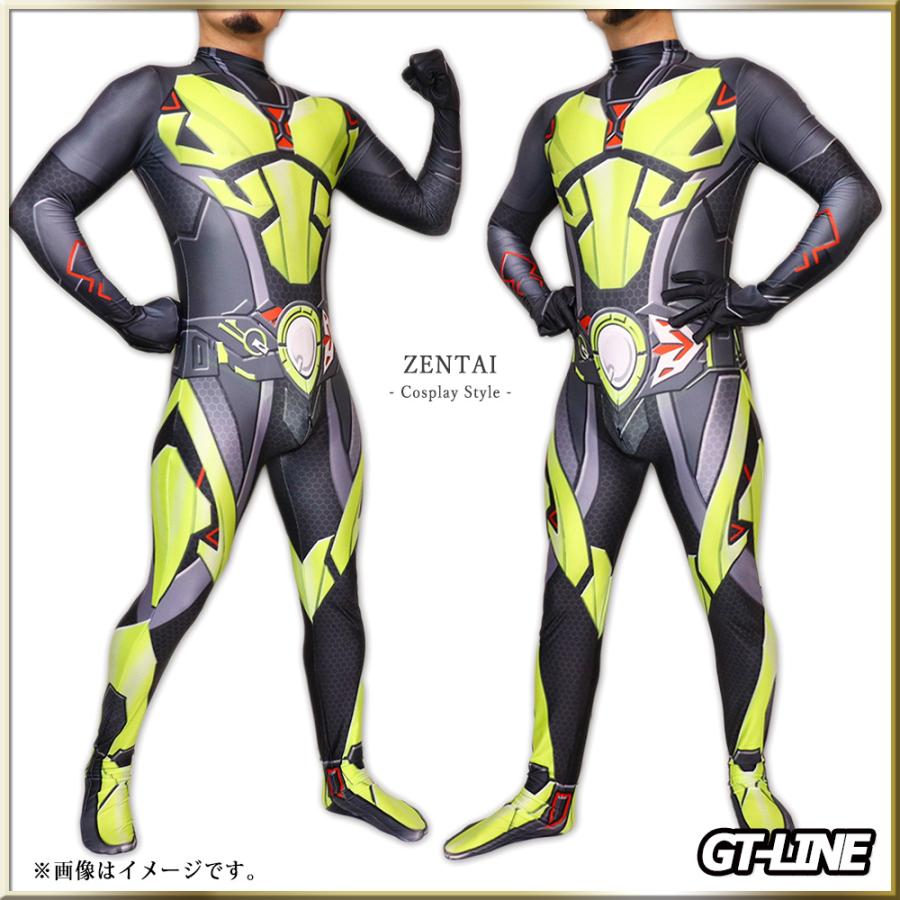 Zentai ブラックライダー ファスナー付き ヒーロー 黒 全身タイツ