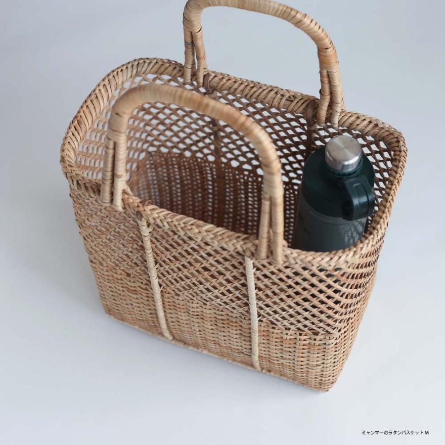 ラタンバスケット M 34cm ミャンマー ハンドメイド かご かごバッグ 藤