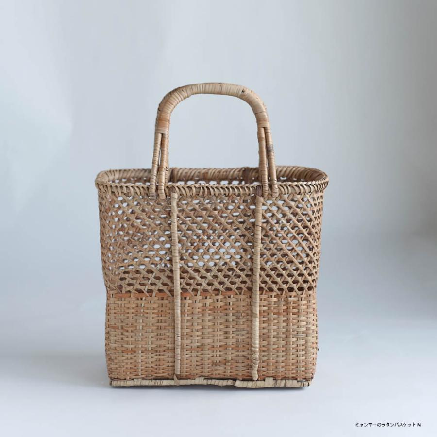 ラタンバスケット M 34cm ミャンマー ハンドメイド かご かごバッグ 藤