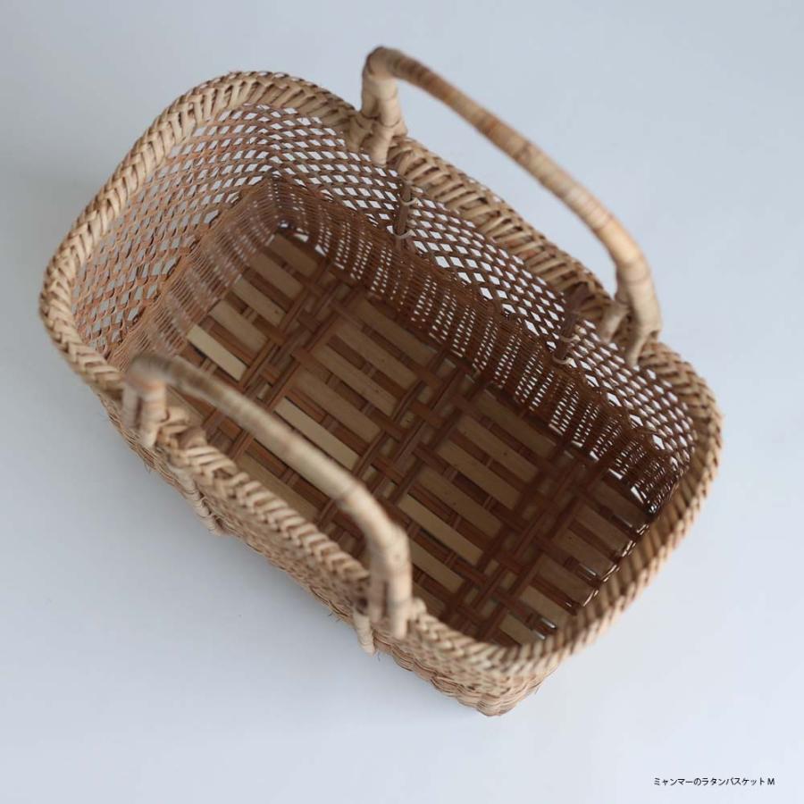 ラタンバスケット M 34cm ミャンマー ハンドメイド かご かごバッグ 藤