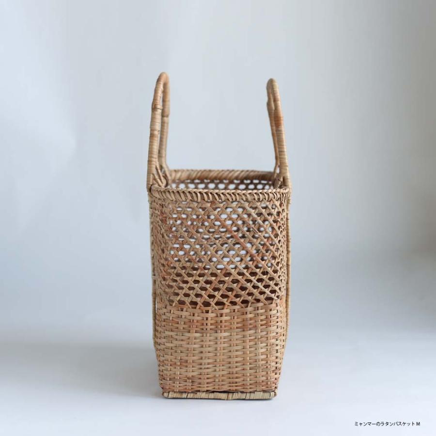 ラタンバスケット M 34cm ミャンマー ハンドメイド かご かごバッグ 藤